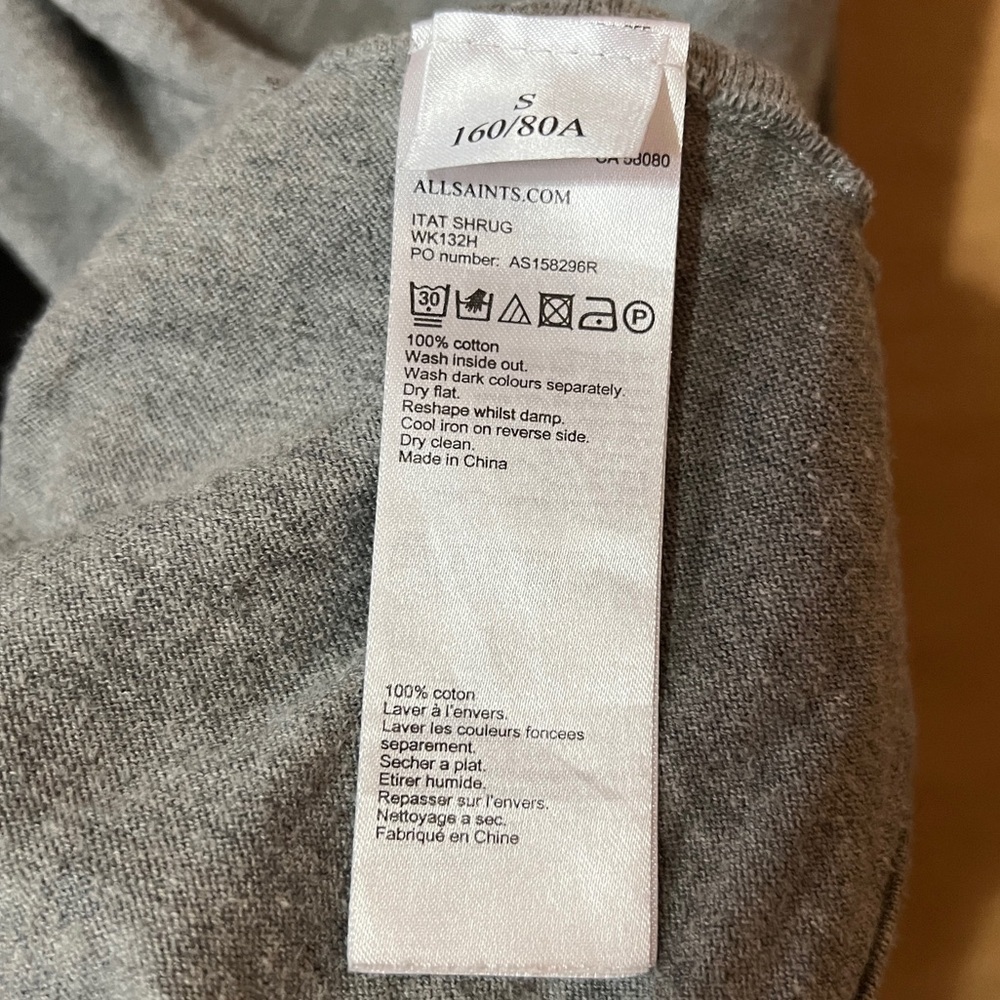 AllSaints | Itat Shrug Convertible Twist Sweater Cardigan Grey Cotton Size S - Picture 11 of 11